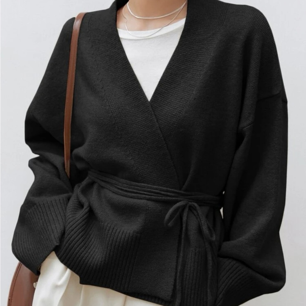 New Black Wrap Sweater Small